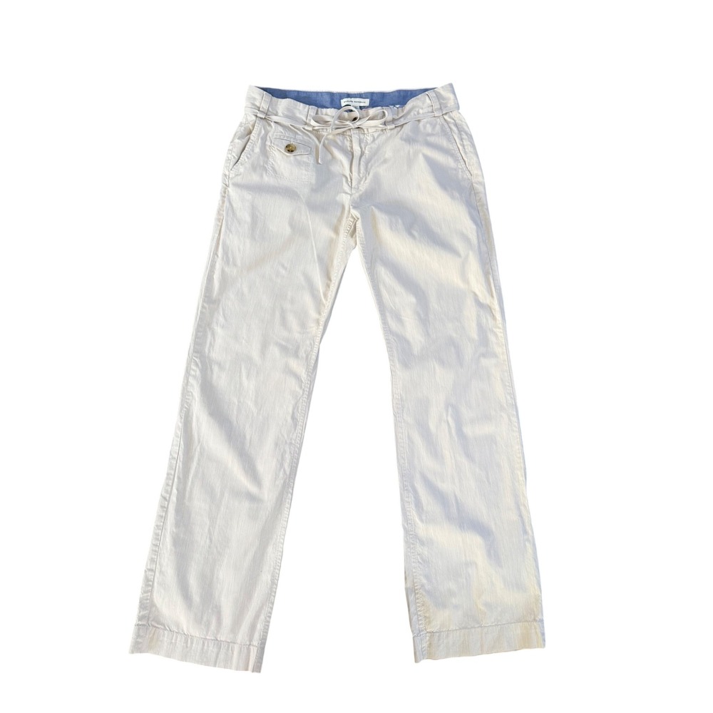 Banana Republic Womens Cream Striped Stretch Straight Leg Drawstring Pants 10